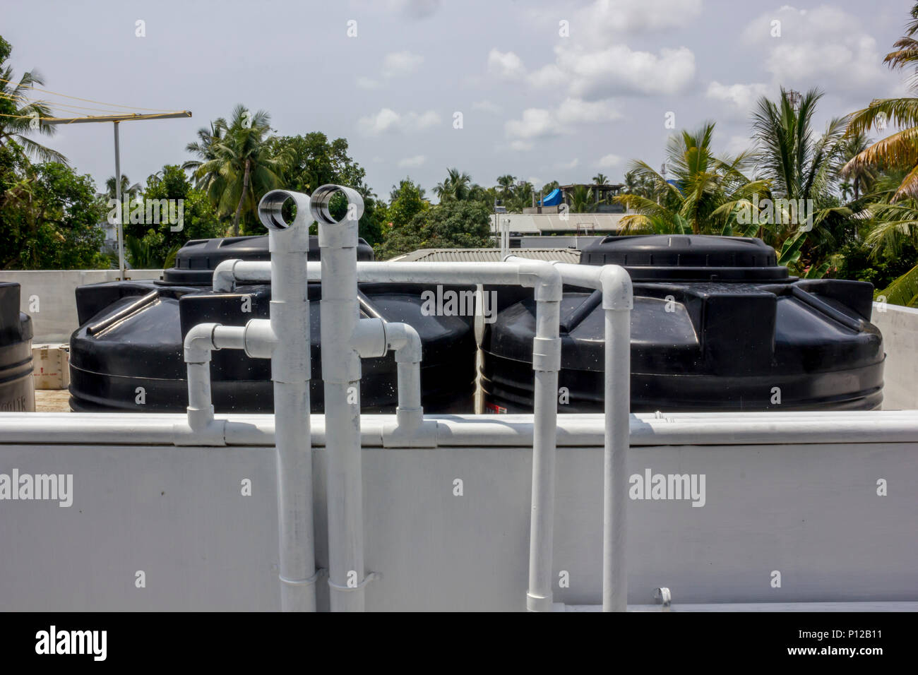 Domestic water storage tanks Stock Photo Alamy