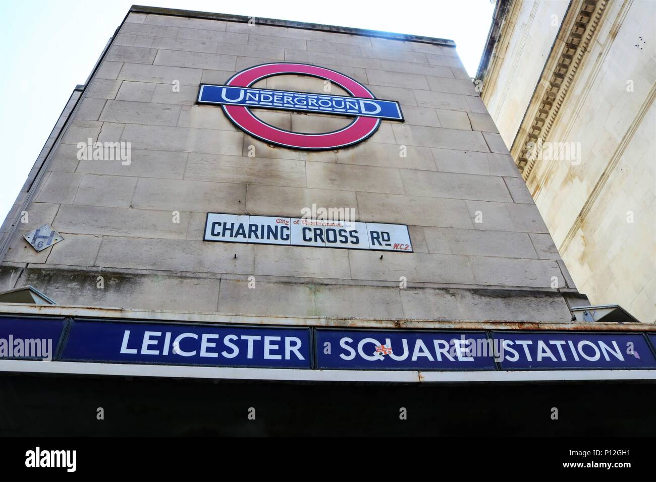 Leicester Square London Underground Tube Station, Charing Cross Road, London, UK Stock Photo