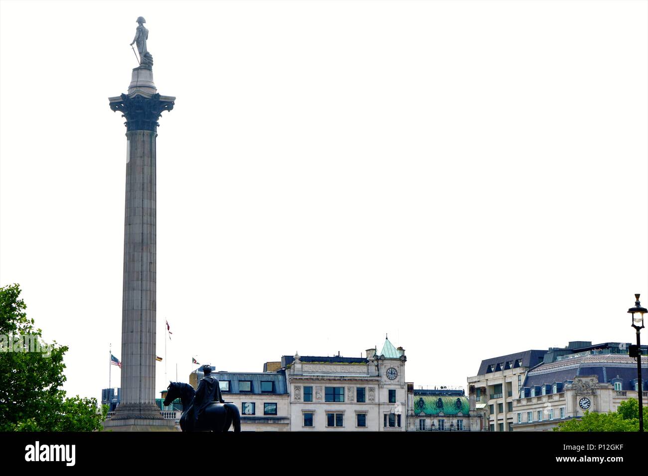 Nelson's Column monument at Trafalgar Square, London,UK Stock Photo