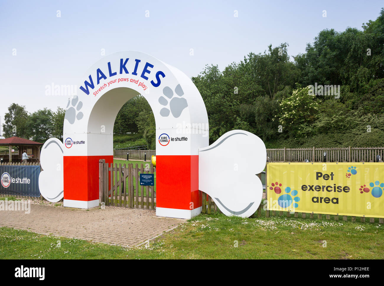 Dog walking area designated in the Channel tunnel eurotunnel entrance, Folkestone UK Stock Photo