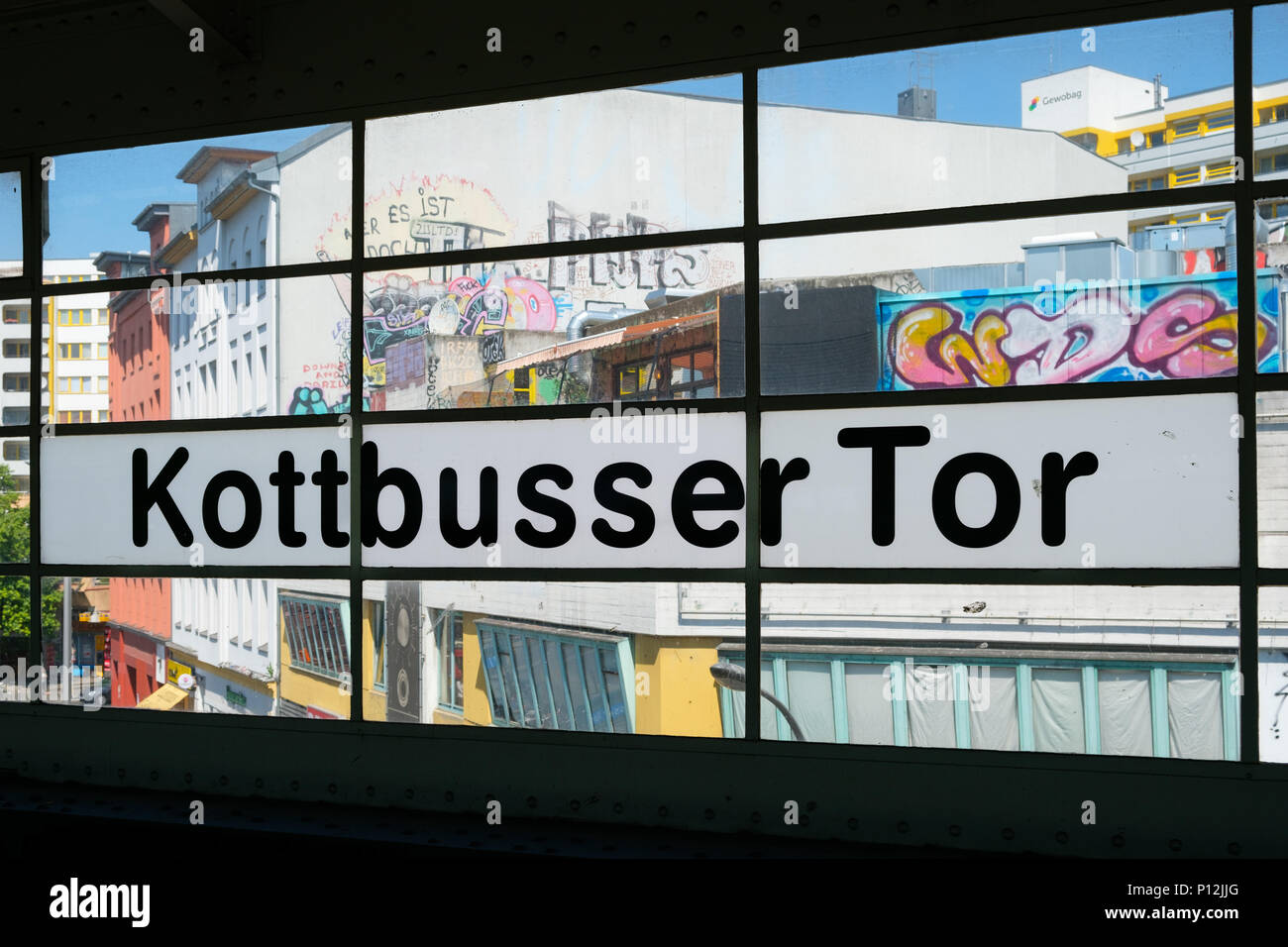Berlin, Germany - june, 2018: The window of the Kottbusser Tor subway station in Berlin, Kreuzberg Stock Photo