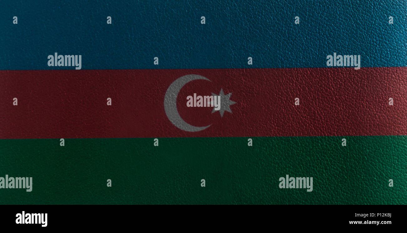Azerbaijan flag on leather texture background close up . Stock Photo