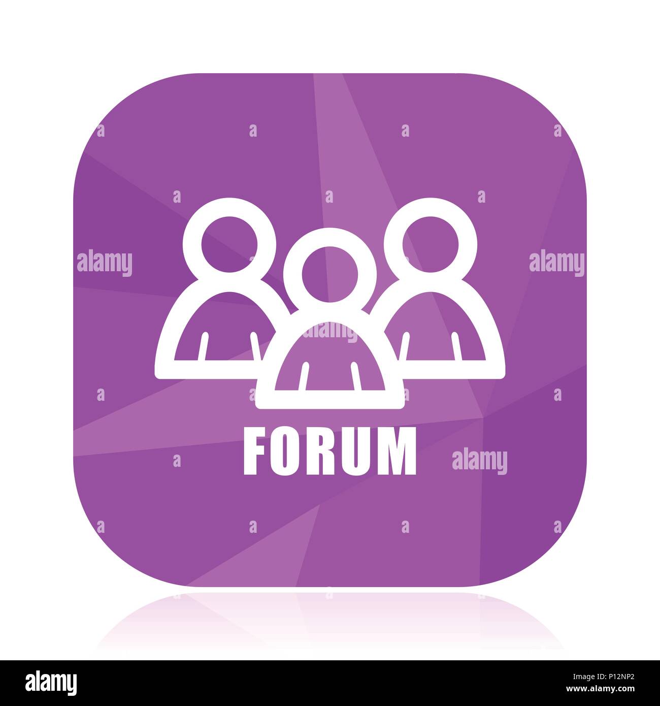 Forum flat vector icon. Social violet web button. Group internet square sign. People modern design symbol in eps 10. Stock Vector