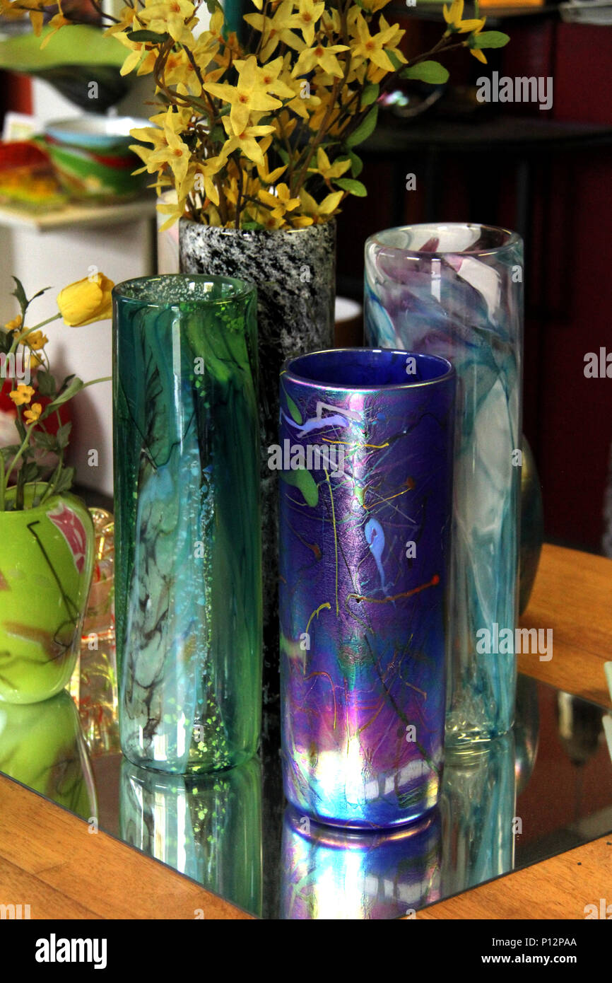 Colorful decorative glass vases stock image