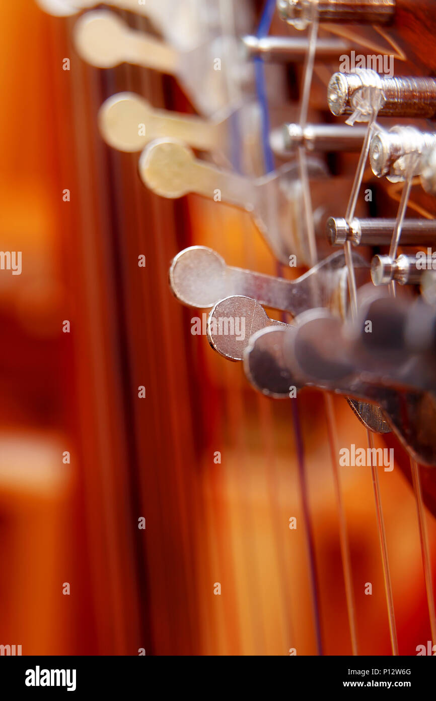 Irish harp music instrument closeup. Blur background Stock Photo Alamy