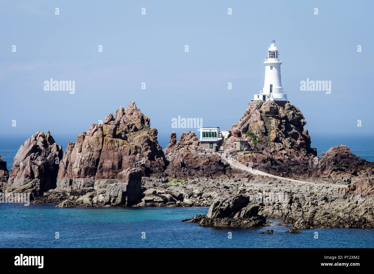 Beautiful La Corbière Lighthouse in  St. Brelade - Jersey, Channel Islands Stock Photo