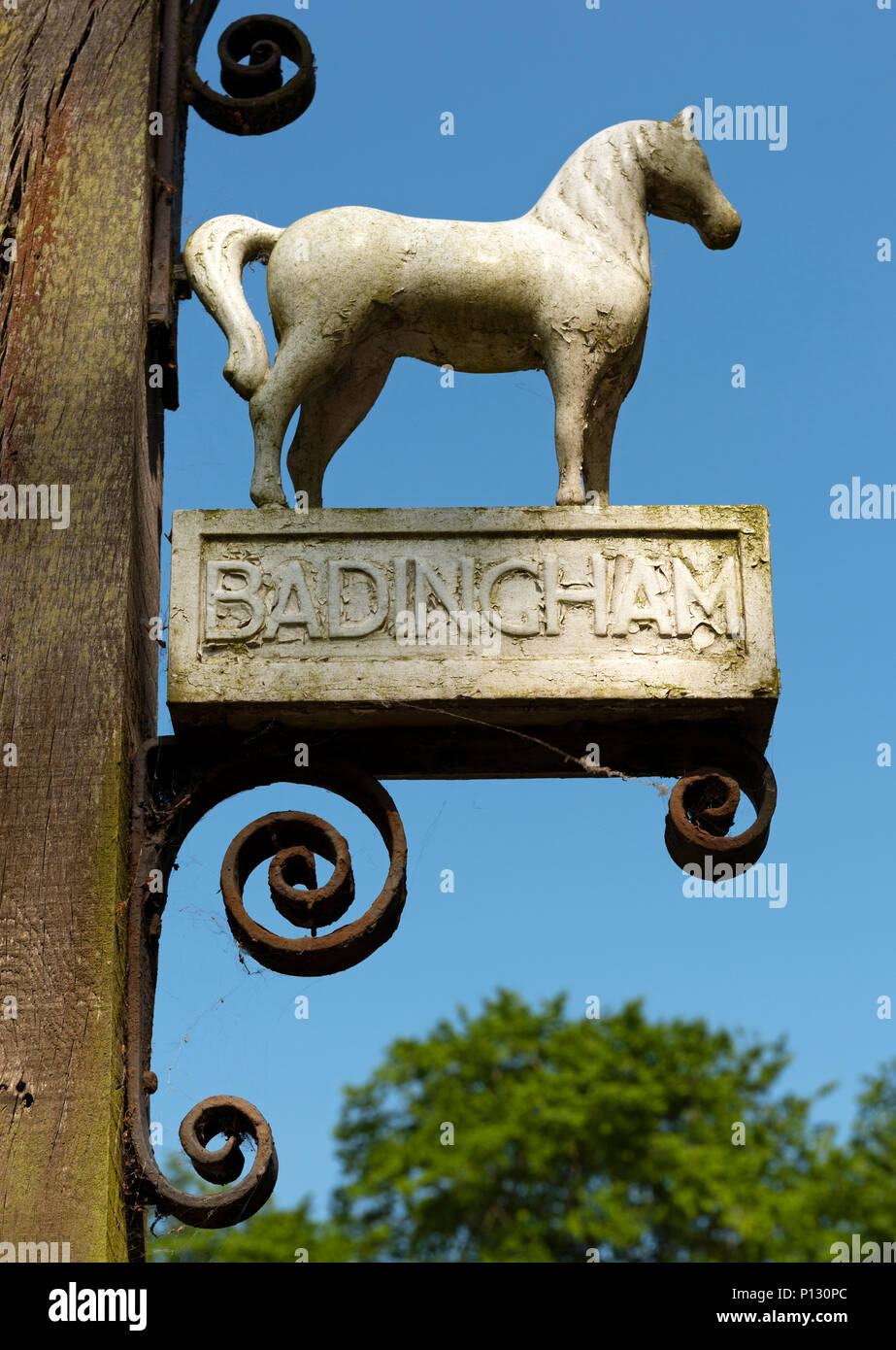 White Horse pub sign, Badingham, Suffolk, England. Stock Photo