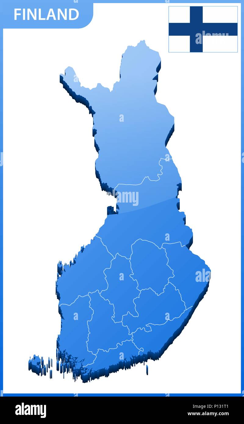 Highly detailed three dimensional map of Finland. Administrative division. Stock Vector