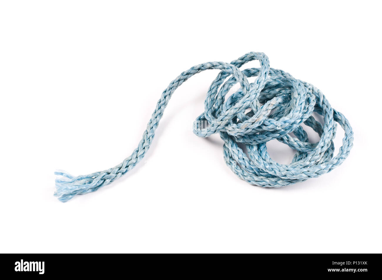 Entangled nylon rope on white background. Stock Photo