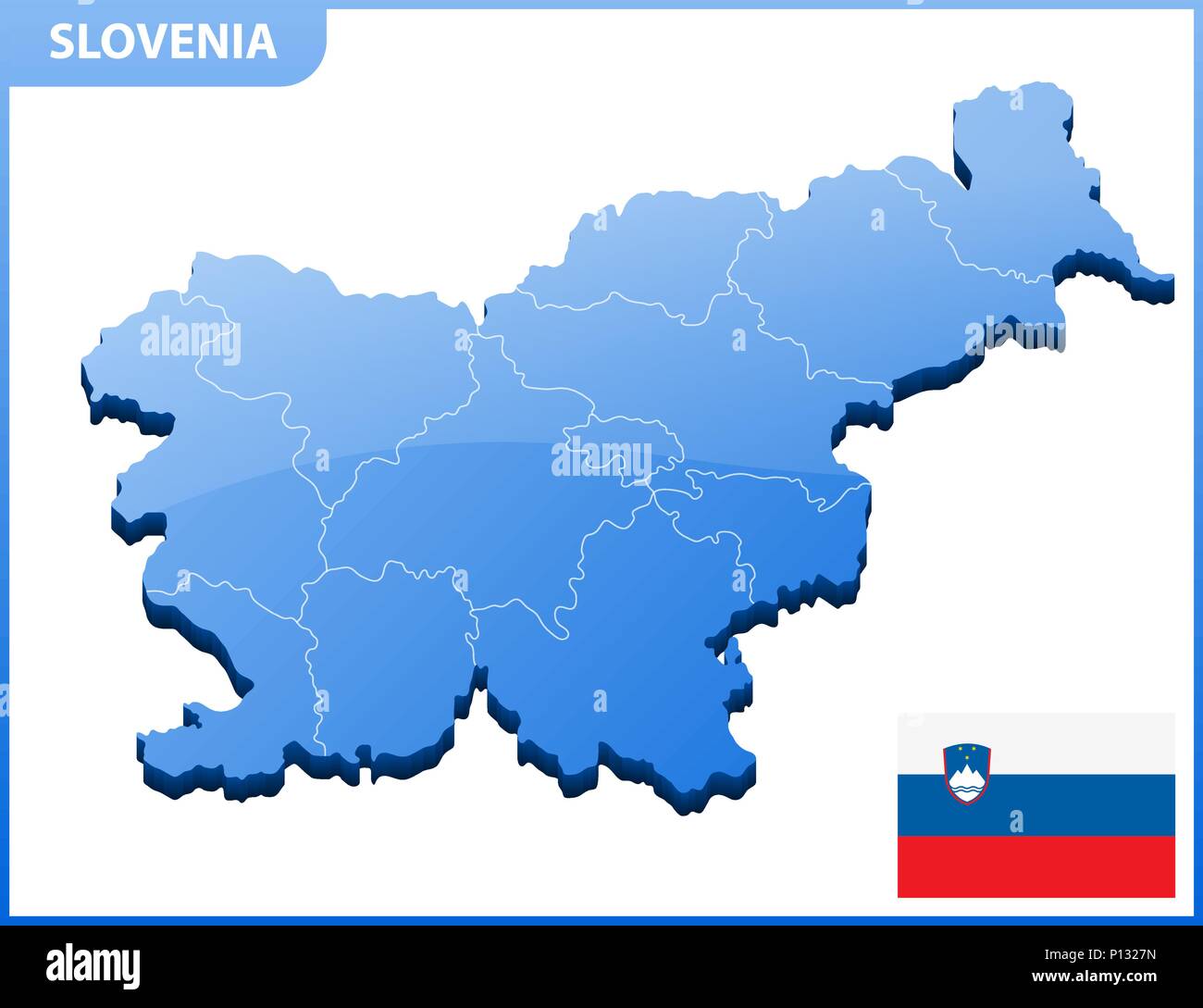 Highly detailed three dimensional map of Slovenia. Administrative division. Stock Vector