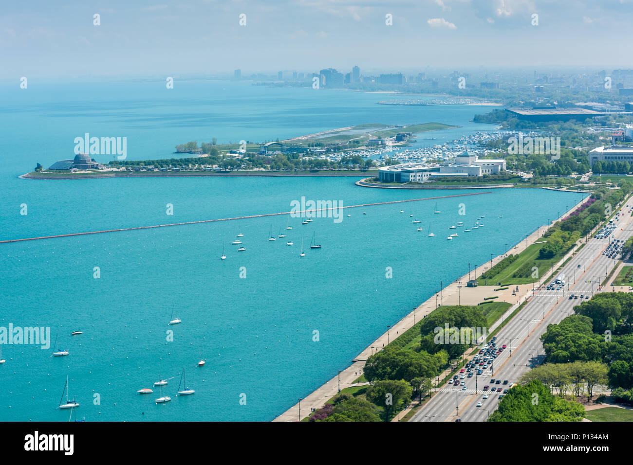 Aerial view of Grant Park and Lake Shore Drive Stock Photo Alamy