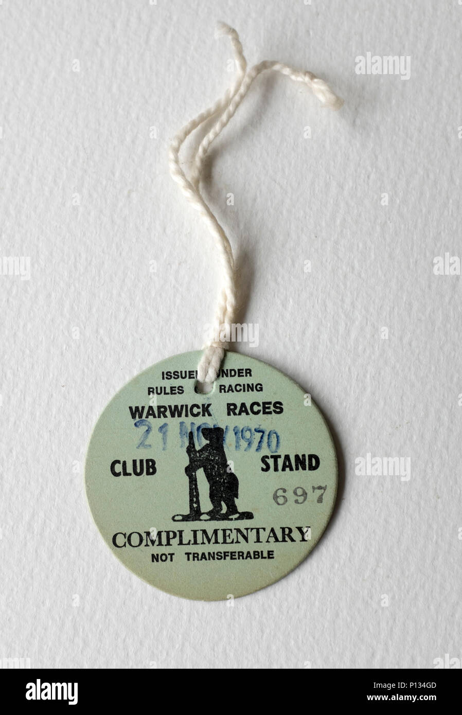 Vintage Warwick Races Racecourse Entry Badge Tag Stock Photo