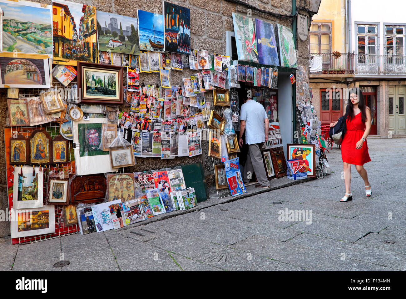 A well-stocked gift shop and newsagent, Guimarães, Norte, Portugal Stock Photo
