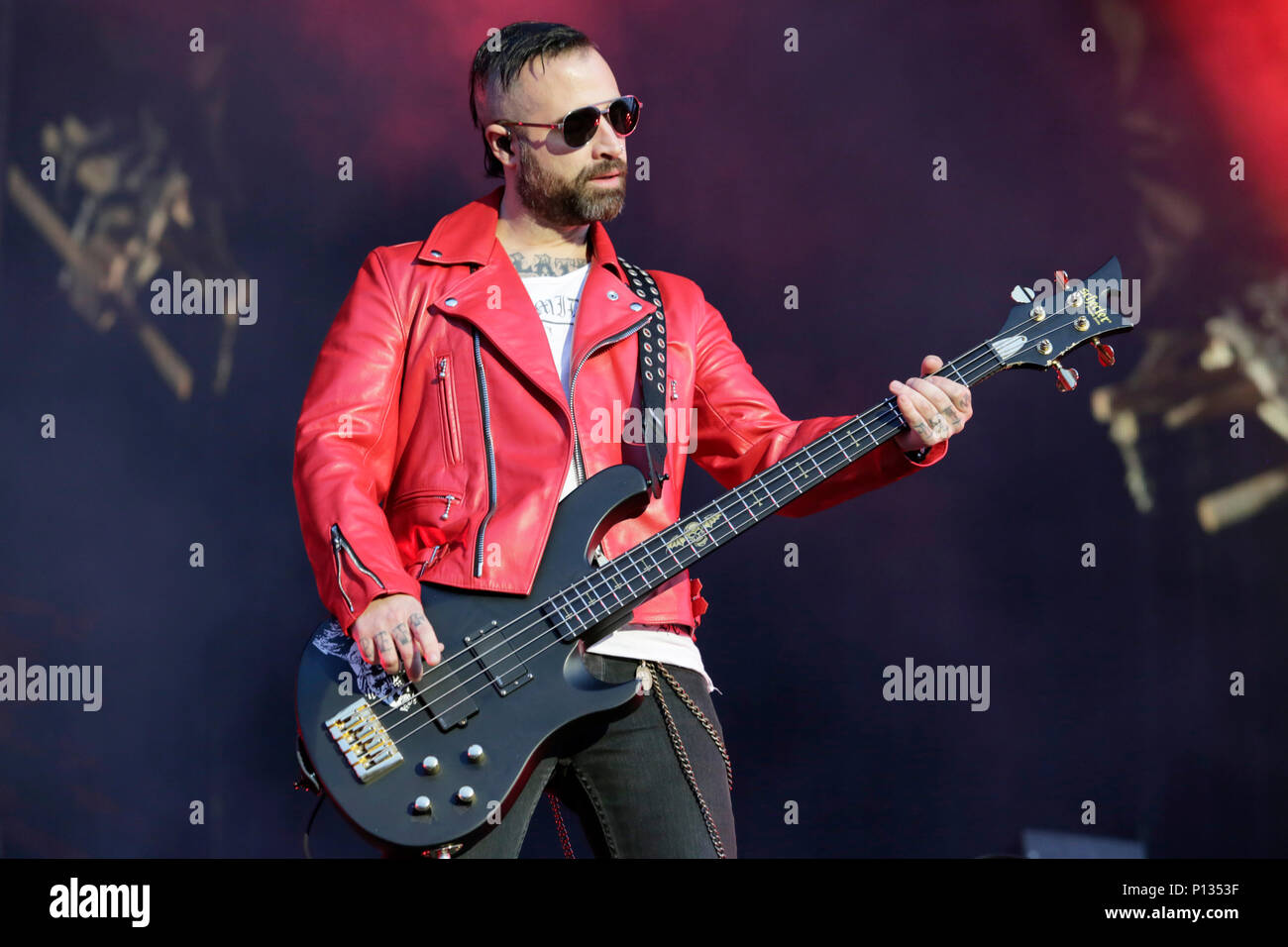 Johnny Christ of Avenged Sevenfold performs on stage at Download Festival 2018 at Donington Park, Derby on 8th June 2018. Stock Photo