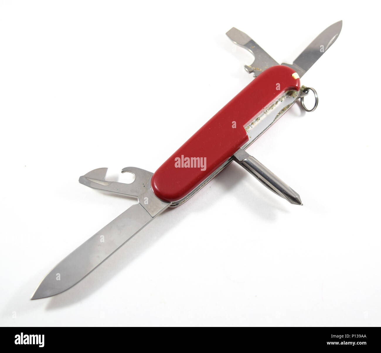 NEW YORK, NY APRIL 19, 2016 Red multipurpose Swiss Army knife with
