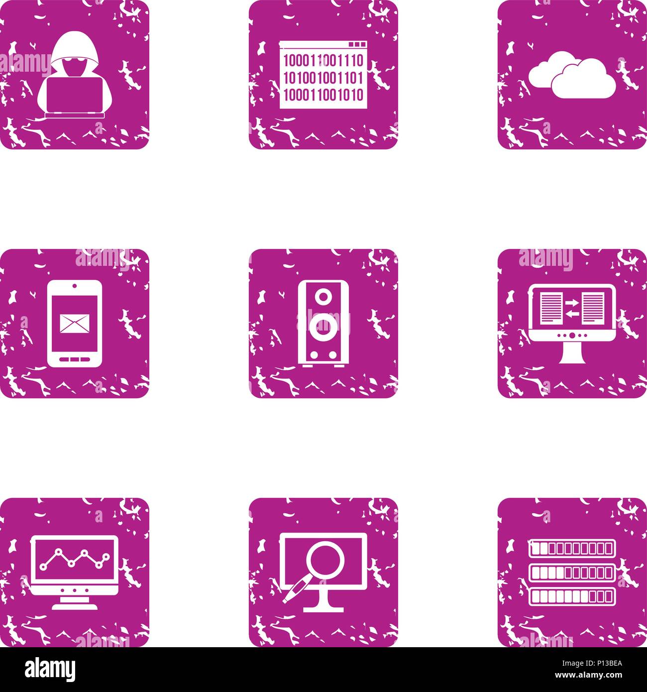 Cracking icons set, grunge style Stock Vector