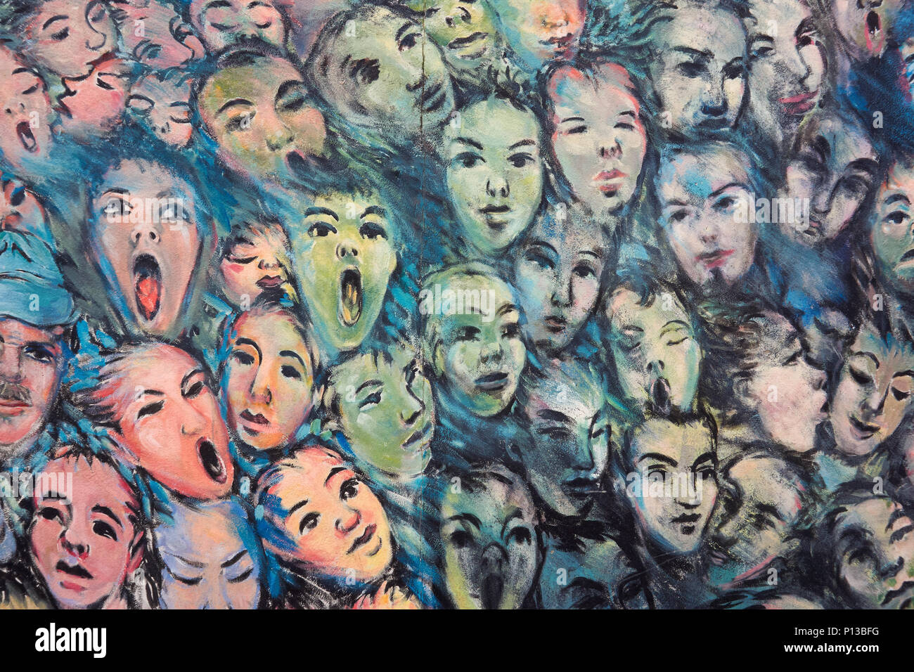 Berlin, Germany April 5, 2017 Wall paint of faces at the Eastside