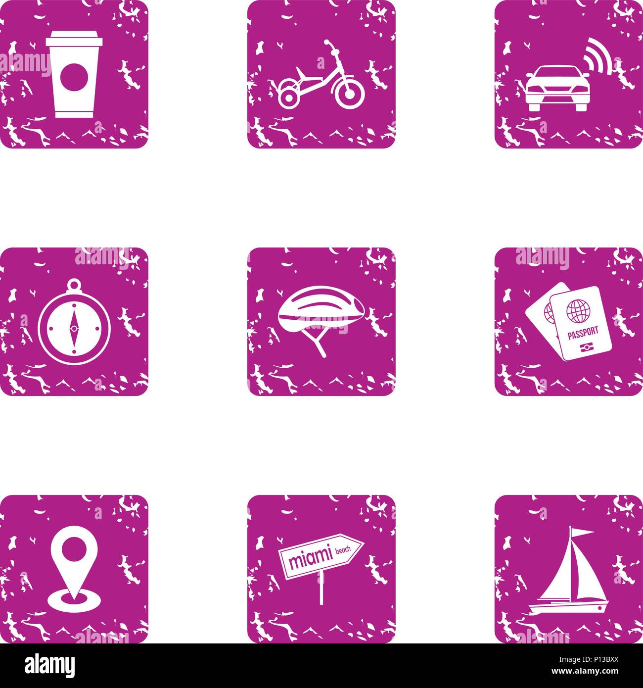 Stage icons set, grunge style Stock Vector