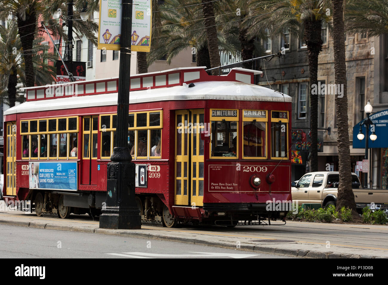 Canal Street streetcar in New Orleans, Louisiana. Stock Photo