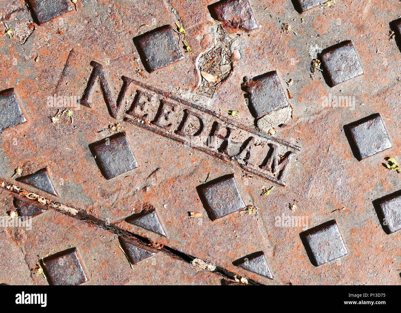 Detail close up of  metal man hole cover Stock Photo
