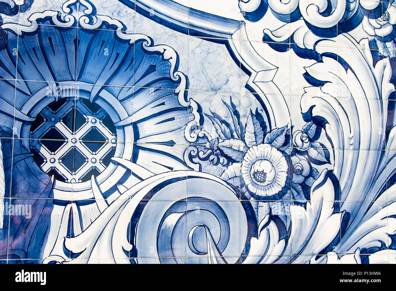 Details of an azulejo panel at the staircase that ascends to the Nossa  Senhora dos Remedios church in Lamego, Portugal Stock Photo - Alamy