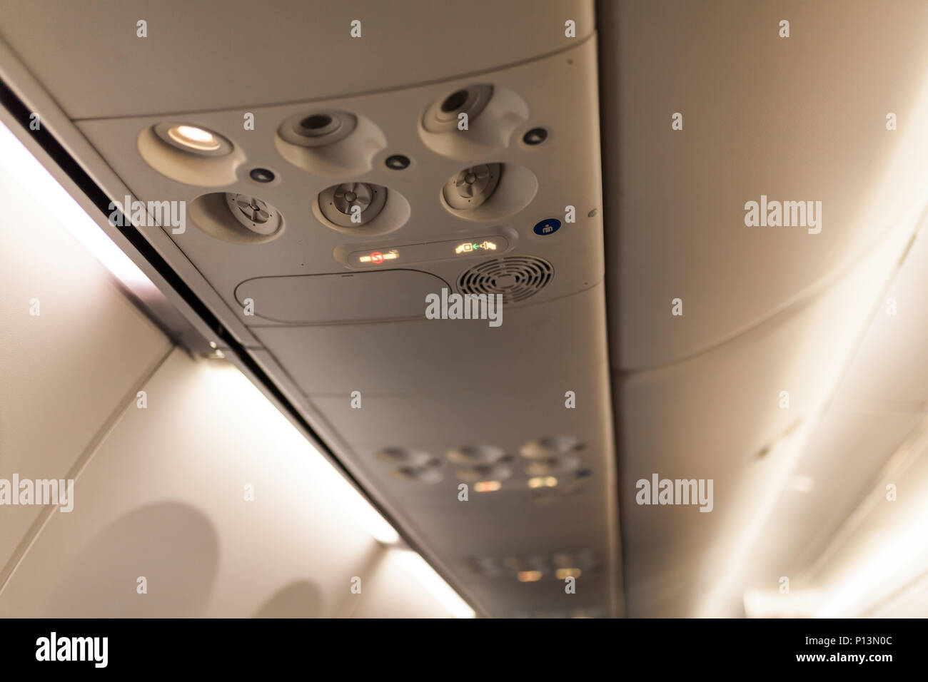 Overhead console in the modern passenger aircraft. air conditioner