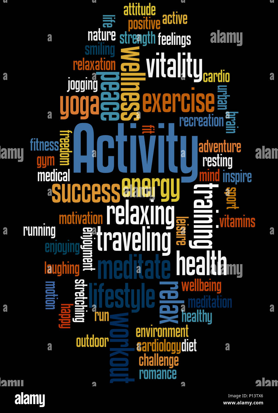 Activity, word cloud concept on black background Stock Photo - Alamy