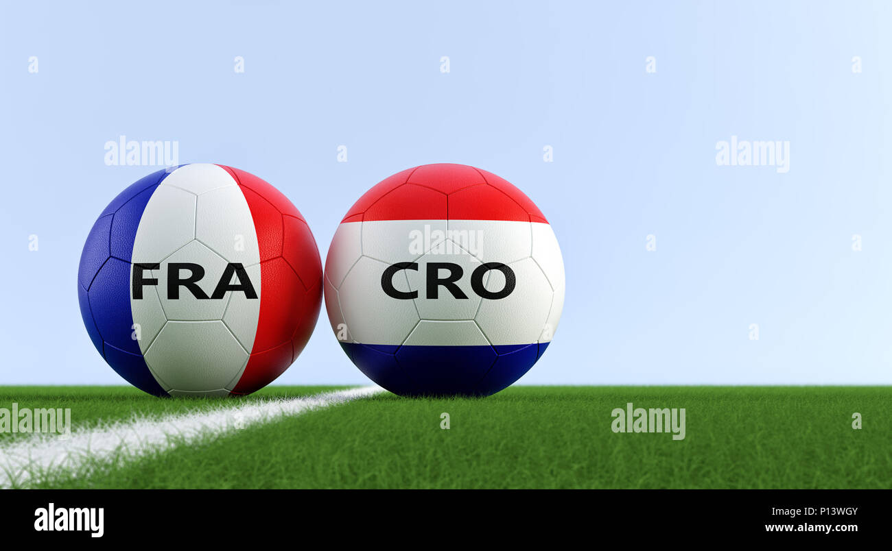 France vs. Croatia Soccer Match Soccer balls in France and Croatia national colors on a soccer