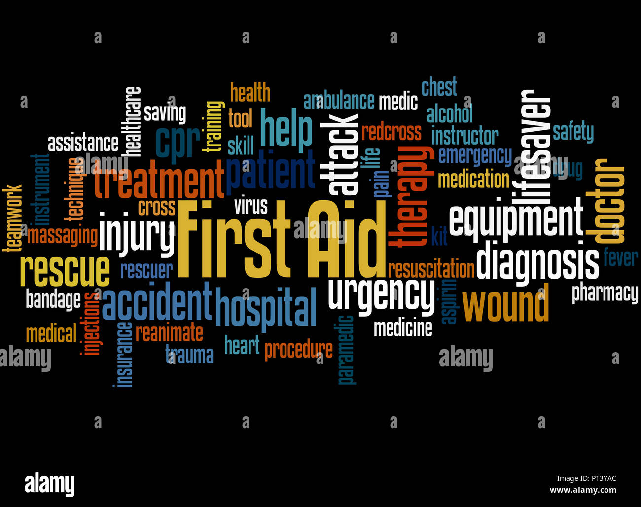 First aid, word cloud concept on black background Stock Photo Alamy