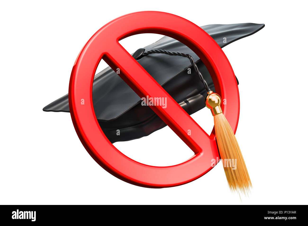 Prohibition sign with graduation cap, 3D rendering isolated on white ...