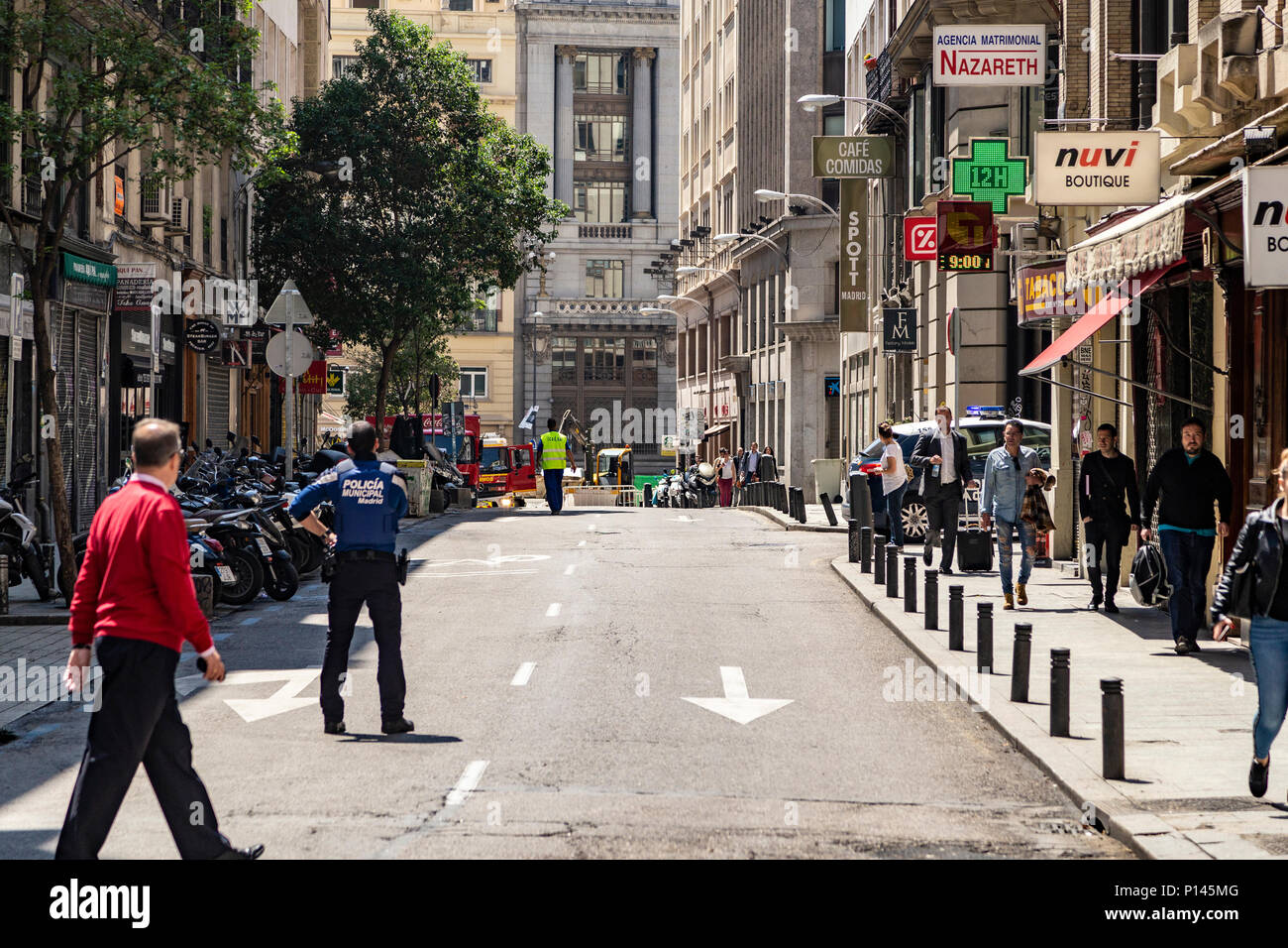 Police, ambulances and firefighters were deployed in the city by a gas leak Stock Photo