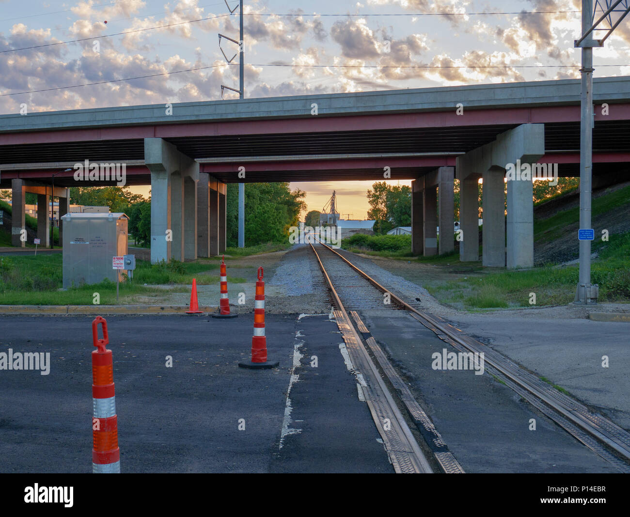 Railroad tracks passing under U.S. Highway 12 overpass. Middleton