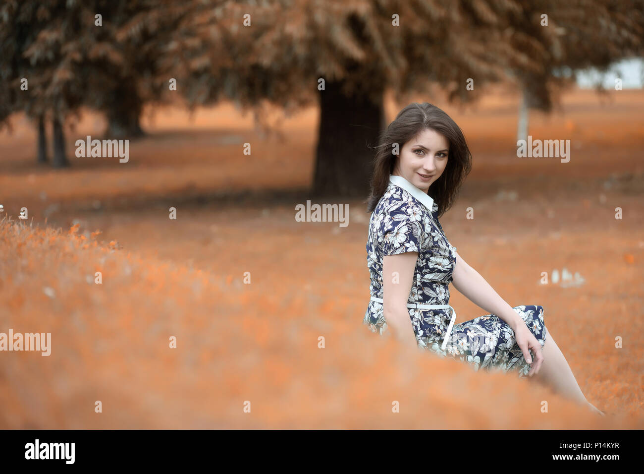 Beautiful girl for a walk in autumn on the nature Stock Photo - Alamy