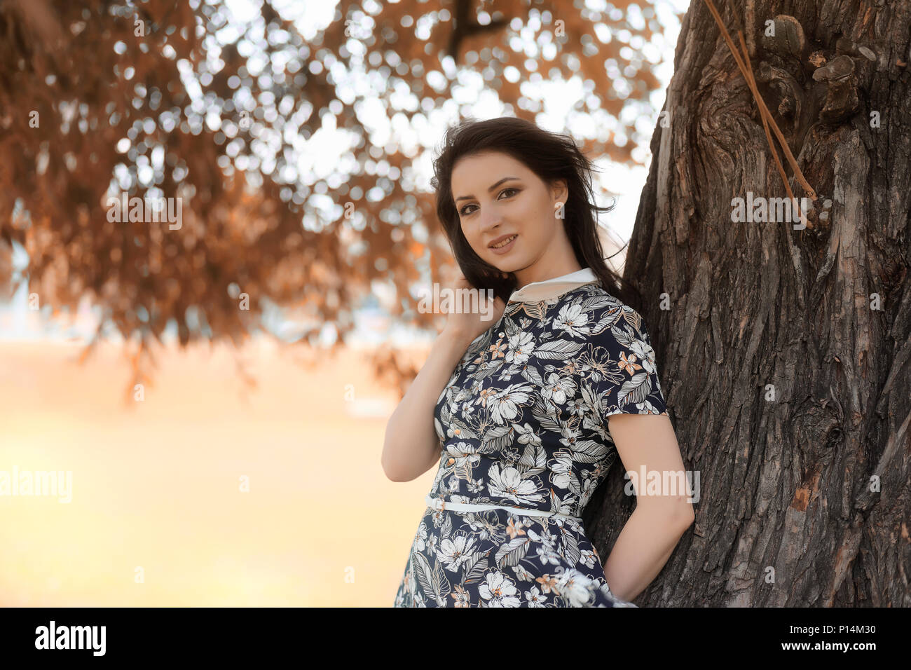 Beautiful girl for a walk in autumn on the nature Stock Photo - Alamy