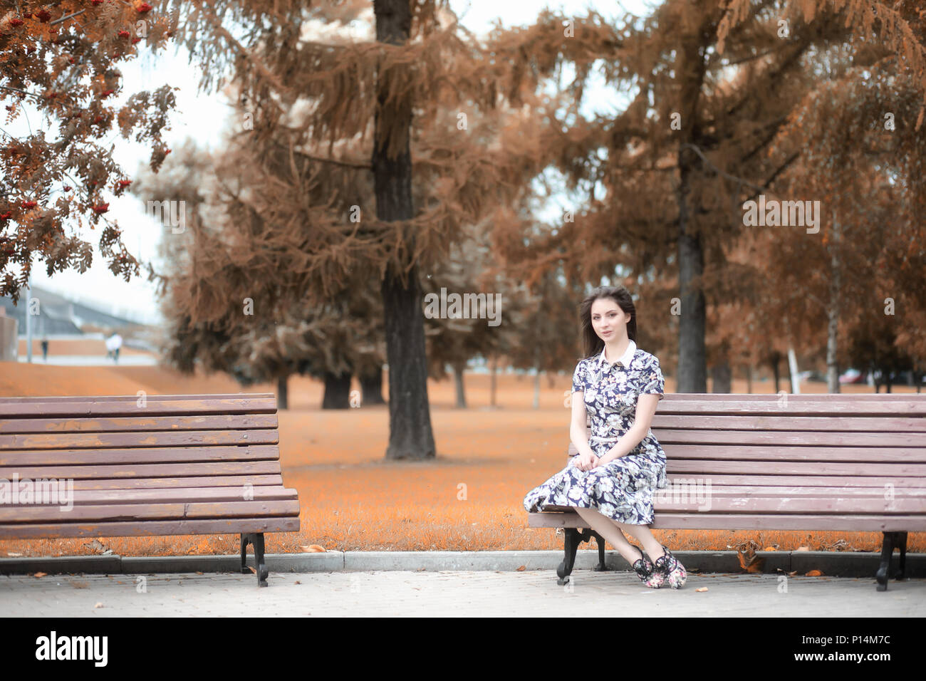Beautiful girl for a walk in autumn on the nature Stock Photo - Alamy