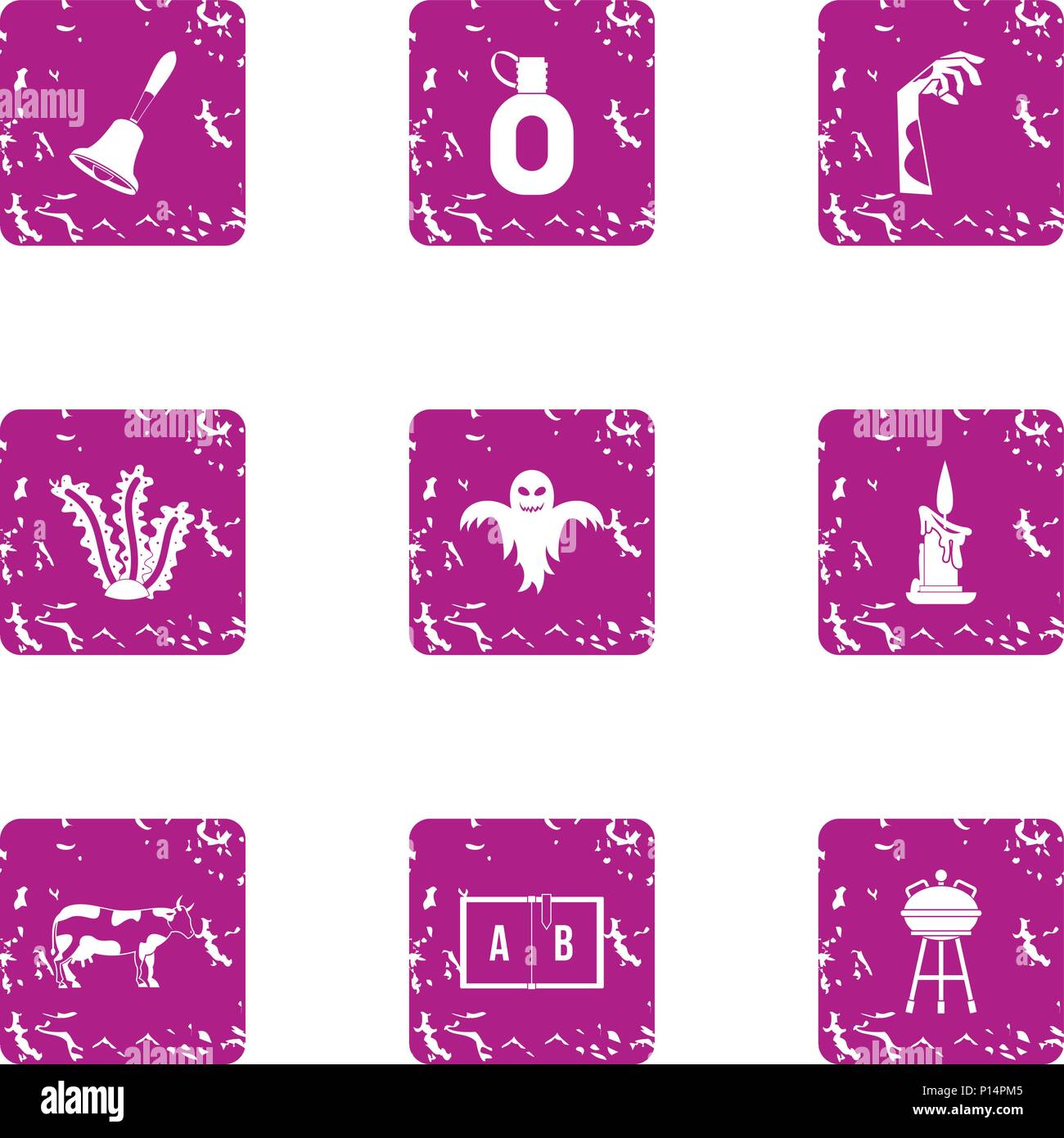 Ghost house icons set, grunge style Stock Vector