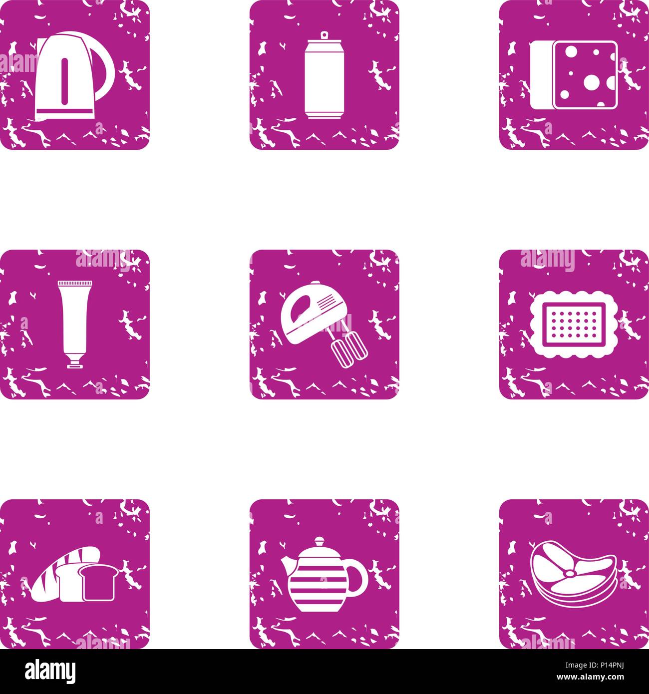 Kitchen tea icons set, grunge style Stock Vector