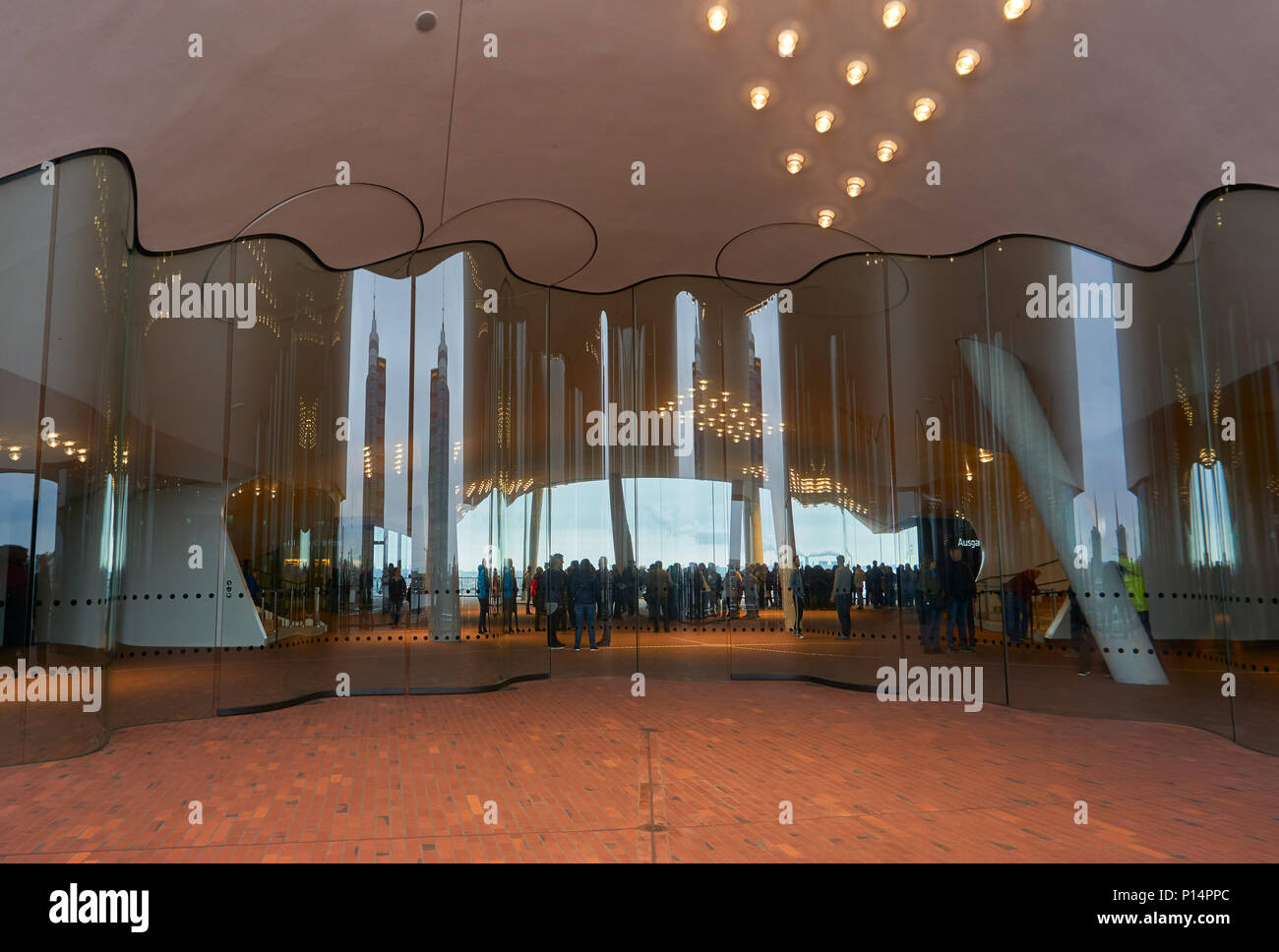 Hamburg, Germany - April 7, 2017: Visitors inside the elbphilharmonie concert hall in Hamburg Stock Photo