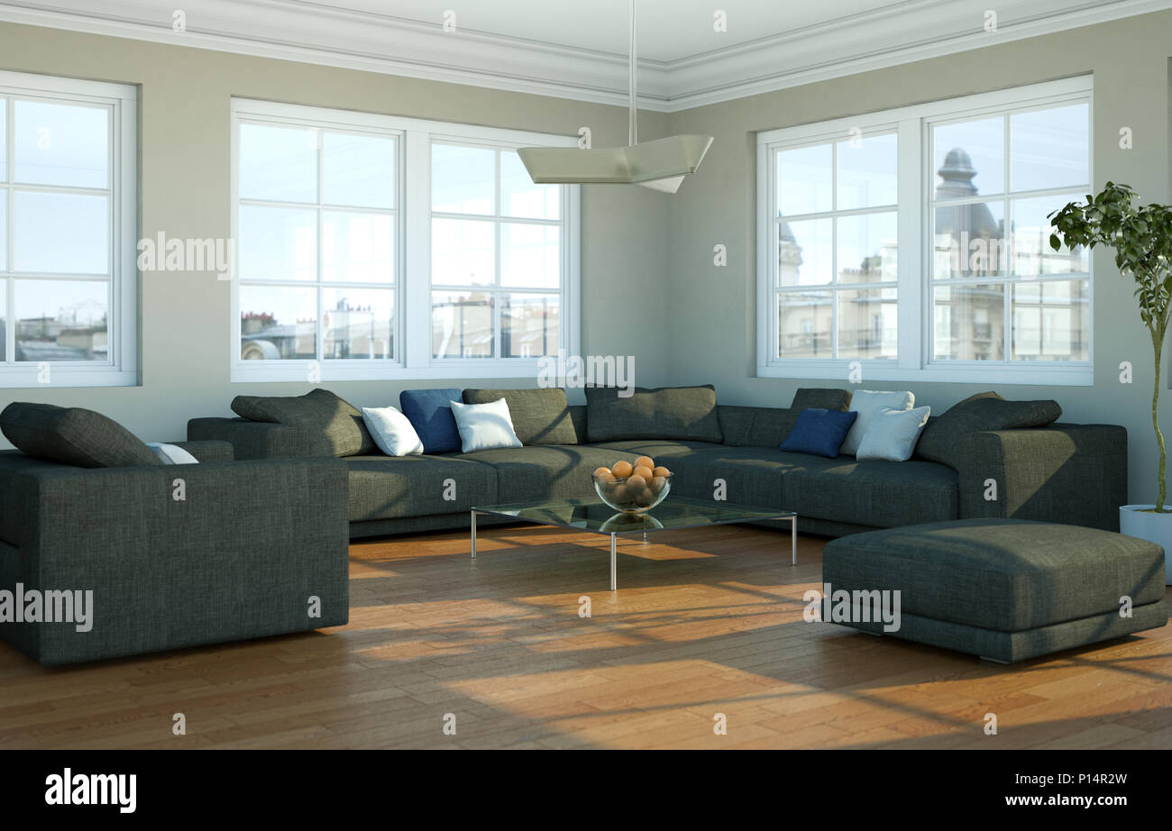 Modern bright living room interior design with sofas Stock Photo - Alamy