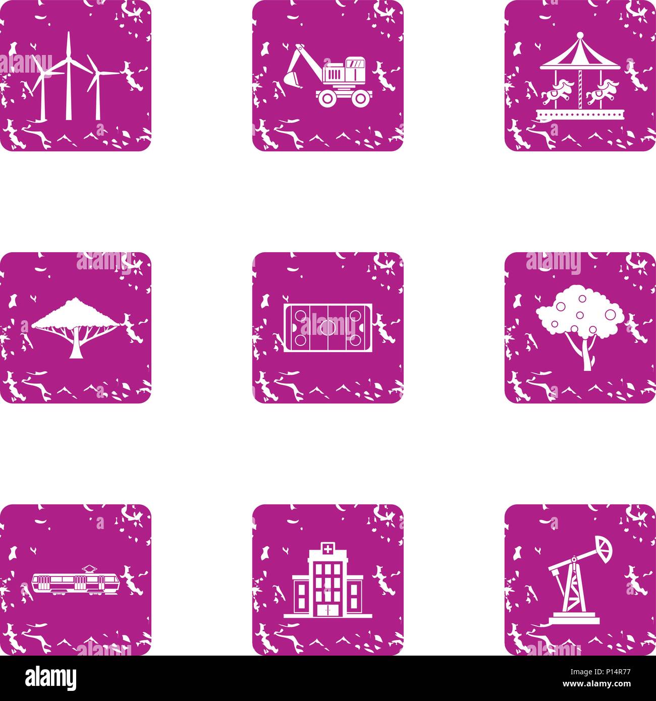 Construction project icons set, grunge style Stock Vector