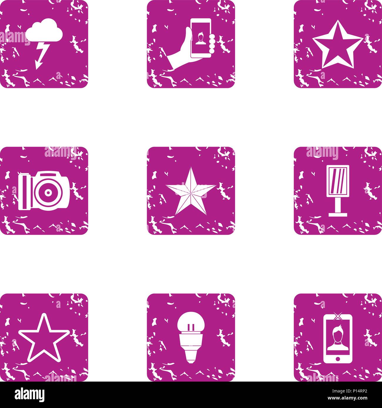 Screen adaptation icons set, grunge style Stock Vector