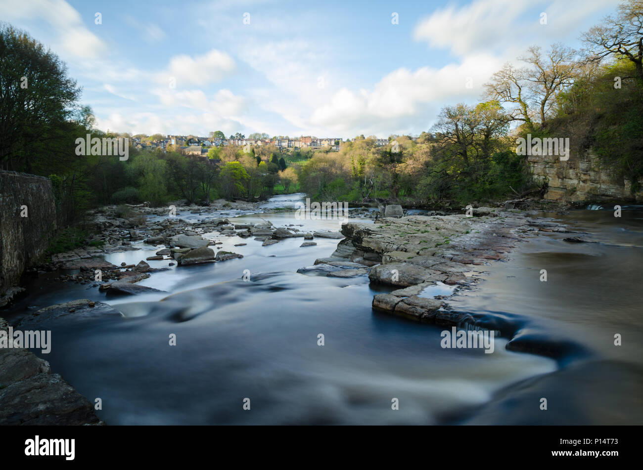 Long Exposure Photograph of The River Swale at Richmond, North Yorkshire Stock Photo