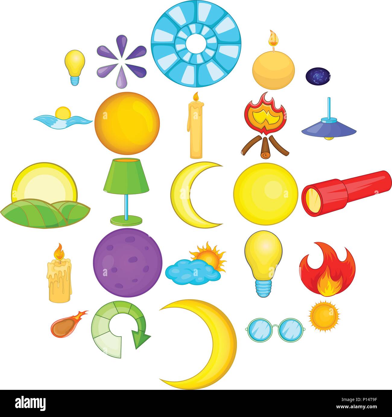 Illuminant icons set, cartoon style Stock Vector