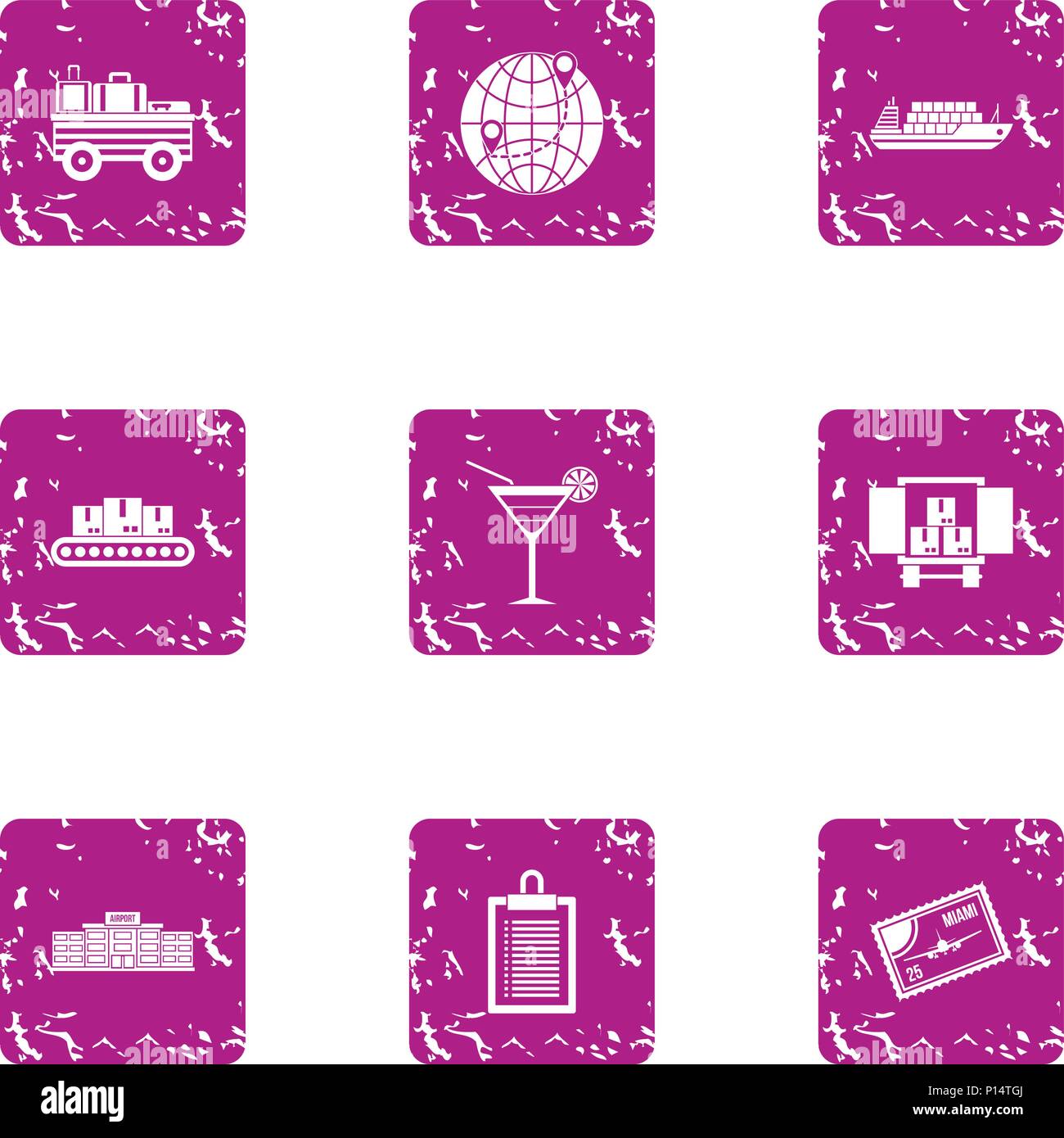 International shipping icons set, grunge style Stock Vector