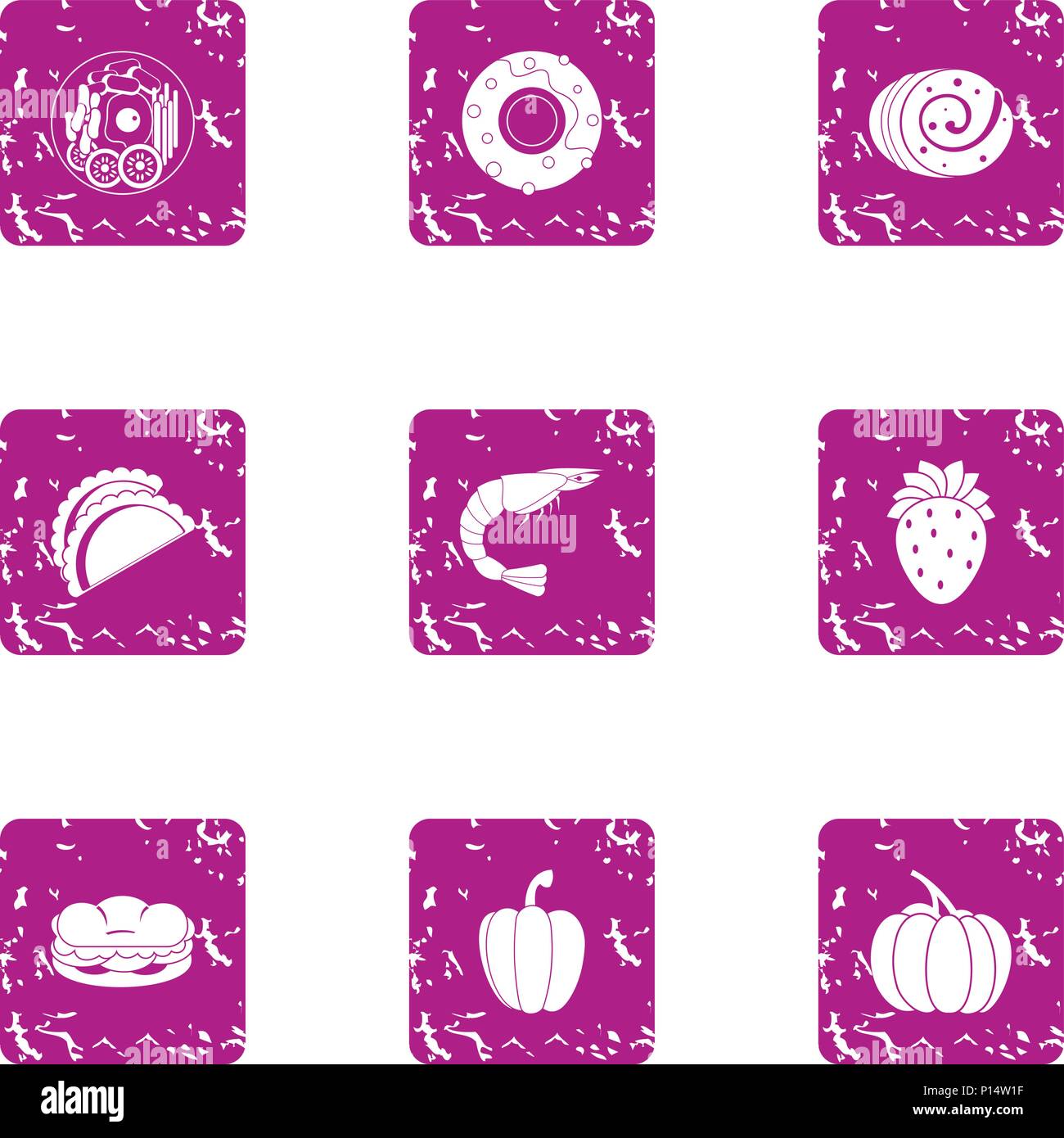 Vegetable combination icons set, grunge style Stock Vector