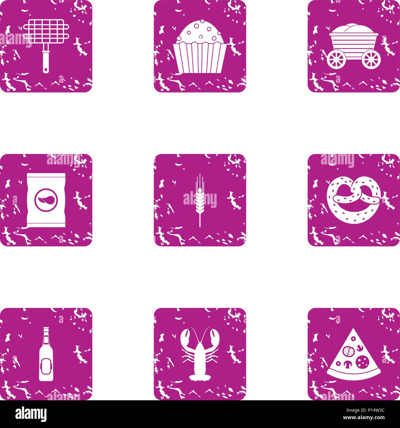 Cookout icons set, grunge style Stock Vector