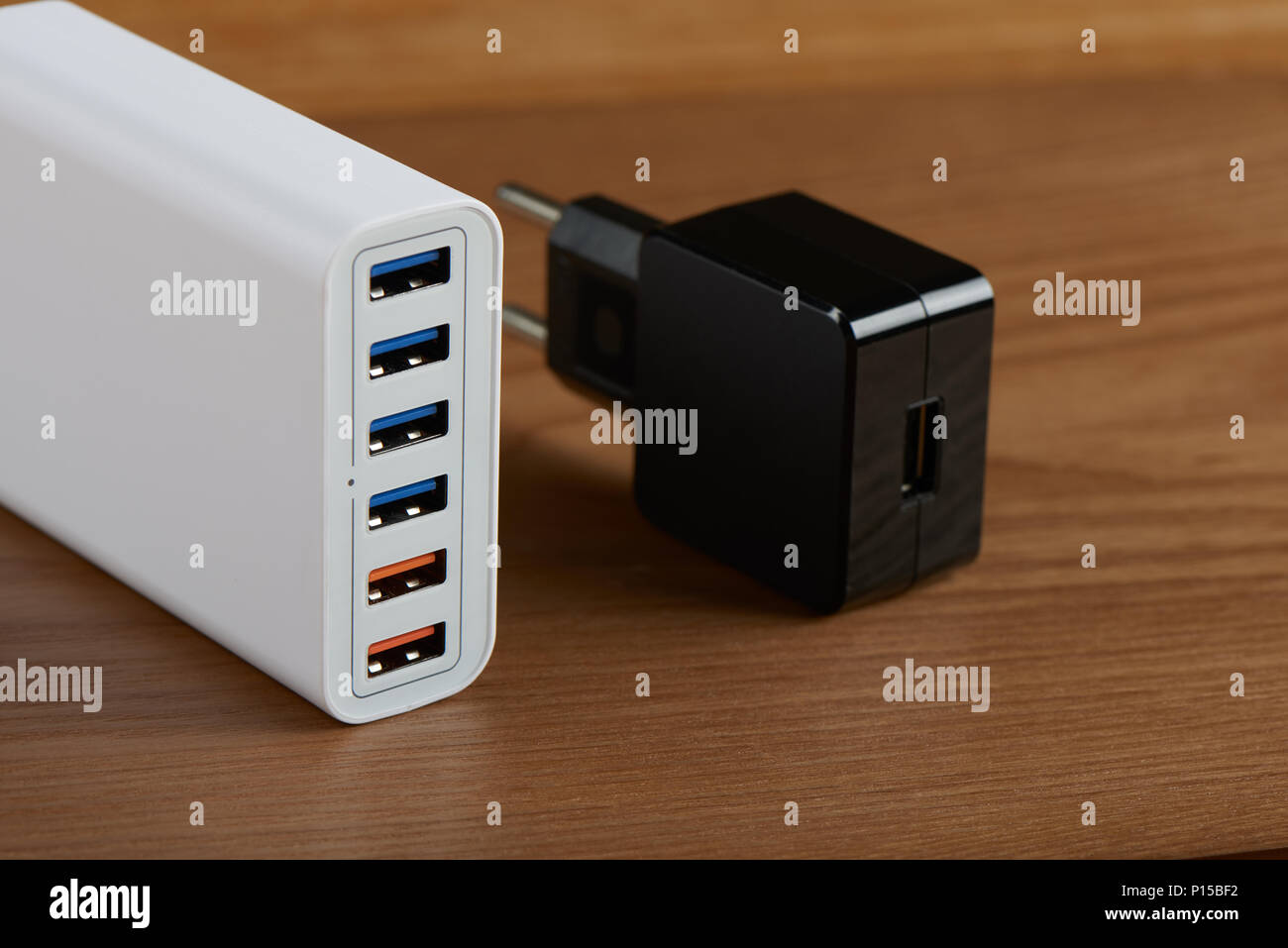 multiport charging station and general single port charger Stock Photo