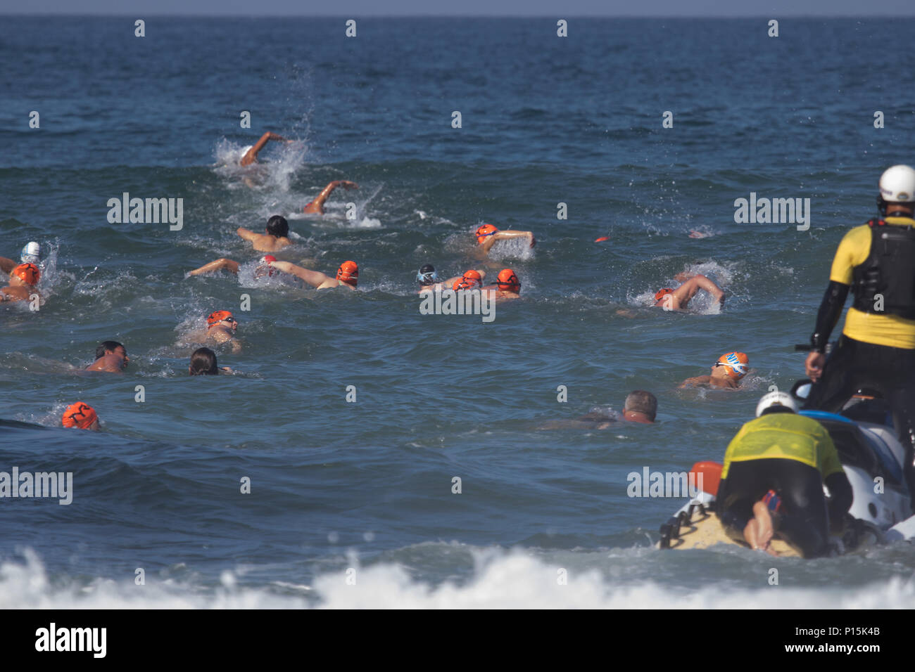 Swimmers at the 68th Annual Huntington Beach Pier Swim California USA