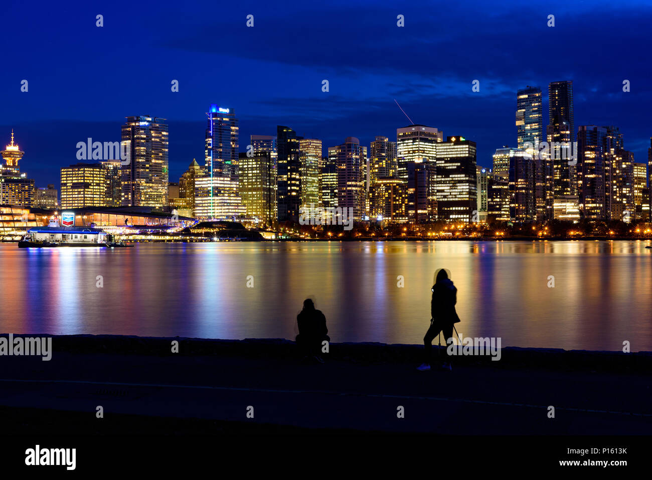 Vancouver city by night, British Columbia, Canada. Photographed from the Stanley Park. Stock Photo