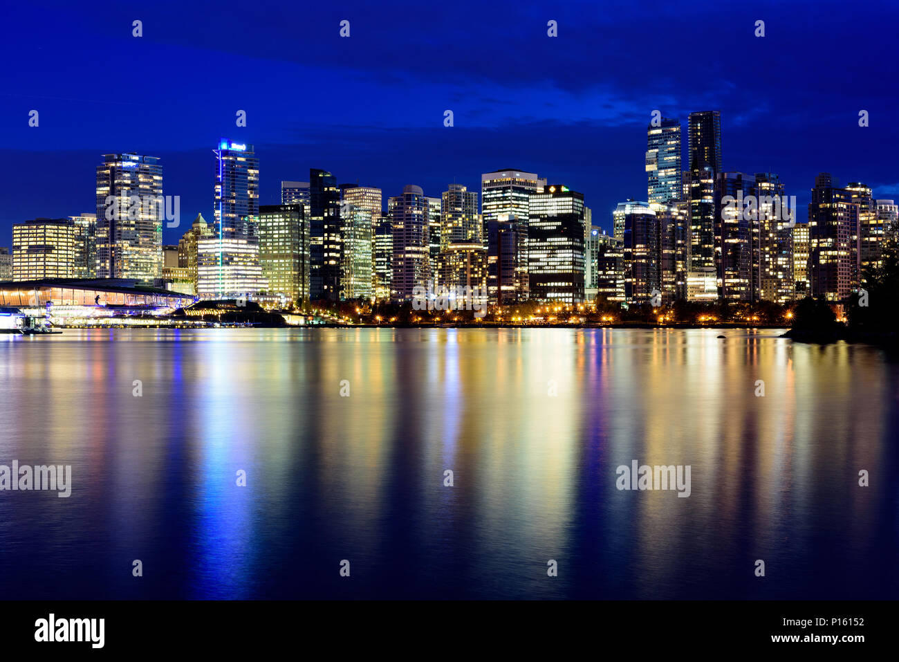 Vancouver city by night, British Columbia, Canada. Photographed from the Stanley Park. Stock Photo